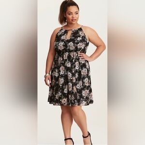 Torrid Black Floral Chiffon Print Mini Dress, BNWT, Size 1X